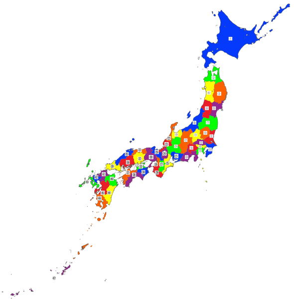 the map of the prefectural locations  in Japan